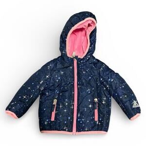 Zero Xposure Infant Girl's Hooded Coat 12 Months Blue Pink Quilted Zip Up